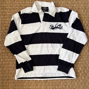 Navy and White Striped Men's Rugby Shirt